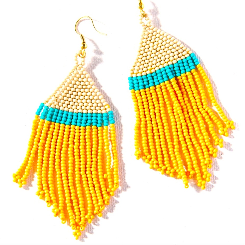 INK + ALLOY Yellow Turquoise Ivory Fringe Earring
